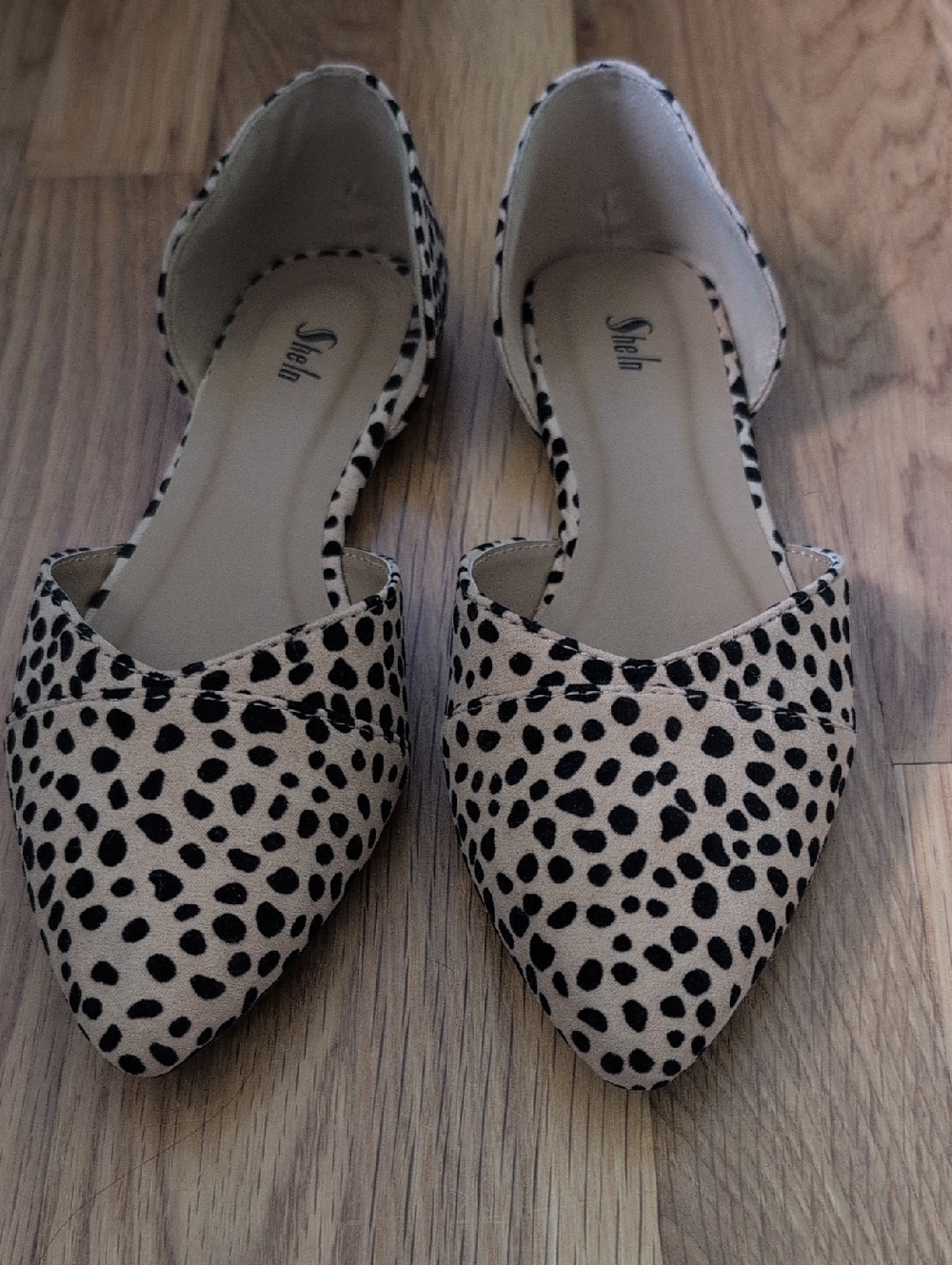 SHEIN Beige D'Orsay Pointed Flats with Black Spot Print